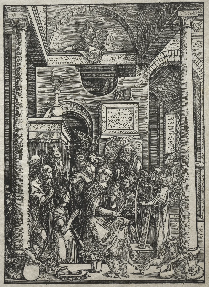 Life of the Virgin: Adoration of the Virgin and Child by Saints and Angels by Albrecht Dürer, print, 1504-1505