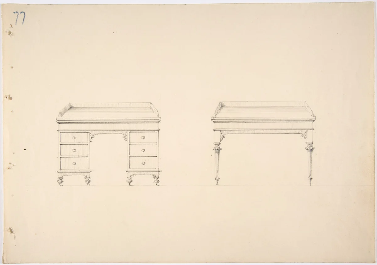 Design for Two Desks by anonymous, drawing, 1800-1850