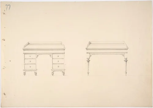 Design for Two Desks by anonymous, drawing, 1800-1850