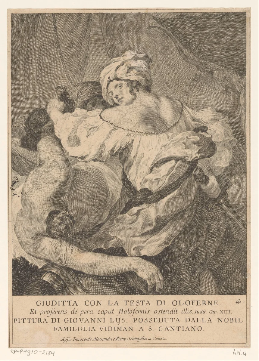 Judit hakt het hoofd van Holofernes af by Pietro Monaco, print, 1717-1763
