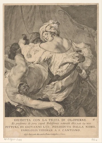 Judit hakt het hoofd van Holofernes af by Pietro Monaco, print, 1717-1763