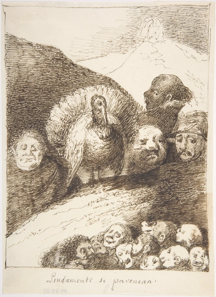 They Strut About Elegantly (Lindamente se pavonean) by Leonardo Alenza, drawing, 1807-1845