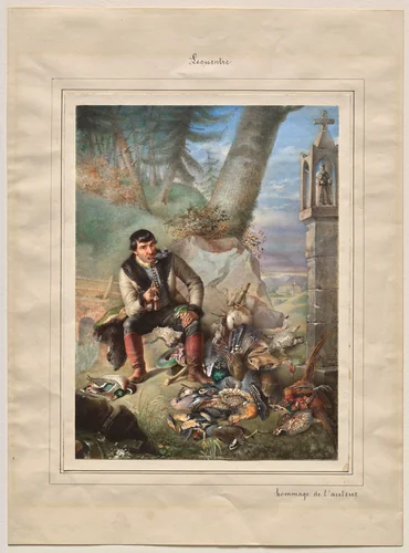 Hunstman with Trophies by Hippolyte Lequeutre, drawing, 1800-1899