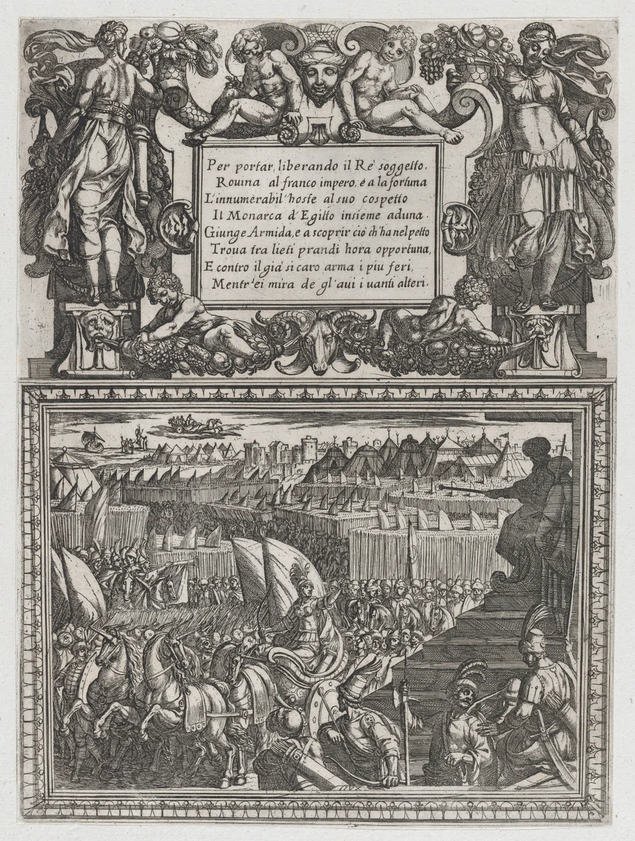 Plate 17: Illustration to Canto XVII, from Torquato Tasso's "Gerusalemme liberata III" by Antonio Tempesta, print, 1585-1630