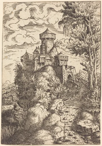 Landscape with a Fortress and Big Stairway by Hanns Lautensack, print, 1554