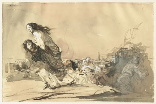 "The German troups received the formal order to spare private property" by Jean-Louis Forain, drawing, 1852-1931