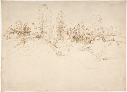 Landscape (Wooded Approach to a Town) by Fra Bartolomeo, drawing, 1503-1513