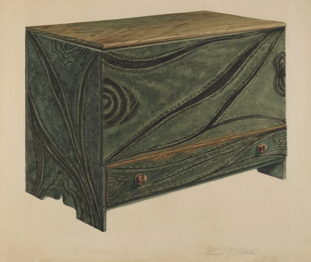 Painted Wooden Chest by Daniel Fletcher, index of american design, 1938