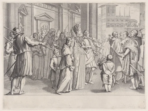 La Grande Duchesse Marie des Jeunes Filles (The Great Duchess Marie des Jeunes Filles), from "La Vie de Ferdinand Ier de Médicis série appelée aussi Les Batailles des Médicis" (The Life of Ferdinand I de'Medici also called The Medici Battles) by Jacques Callot, print, 1614-1620