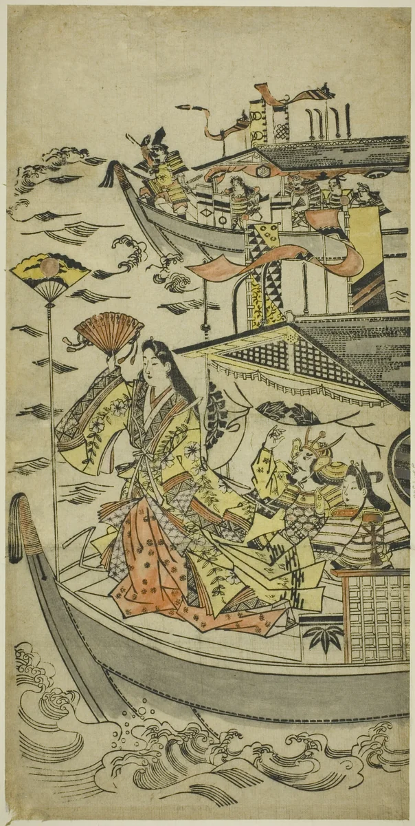 Lady Tamamushi raising a fan target by Sugimura Jihei, print, 1676-1703