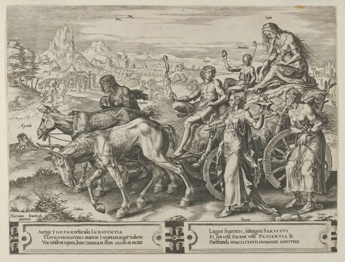 The Triumph of Want, from The Cycle of the Vicissitudes of Human Affairs, plate 6 by Cornelis Cort, print, 1564