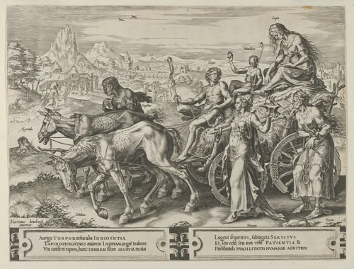 The Triumph of Want, from The Cycle of the Vicissitudes of Human Affairs, plate 6 by Cornelis Cort, print, 1564
