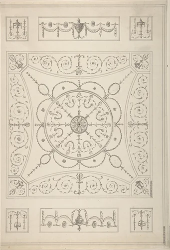 Design for an Oblong Ceiling with an Oval Centre by James Wyatt, drawing, 1766-1813