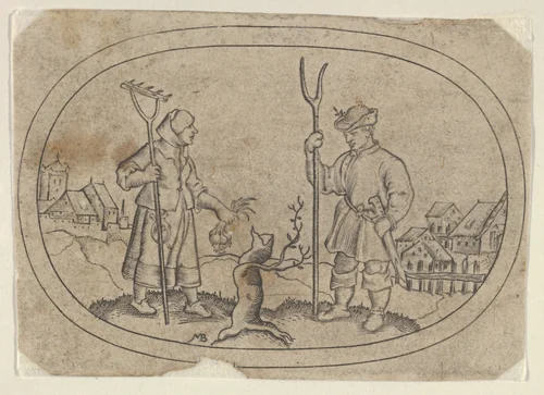 A Farmer and a Villager, from Das Bossenbüchlein by Mathais Beitler, print, 1577-1587