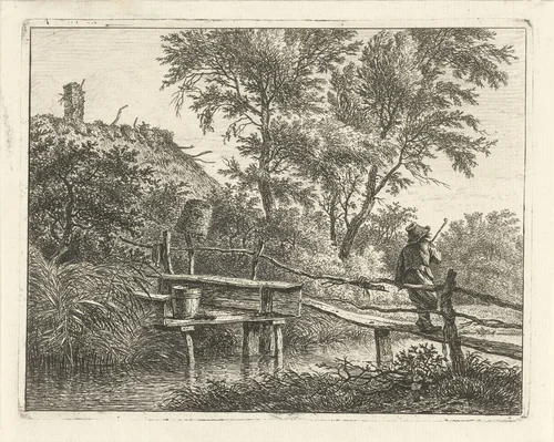 Man op brug by Hermanus Fock, print, 1781-1822