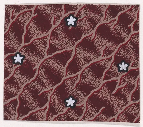 Textile Design with Interlacing Branches and Alternating Rows of Rosettes over a Background with an Interlaced Pattern by anonymous, drawing, 1840