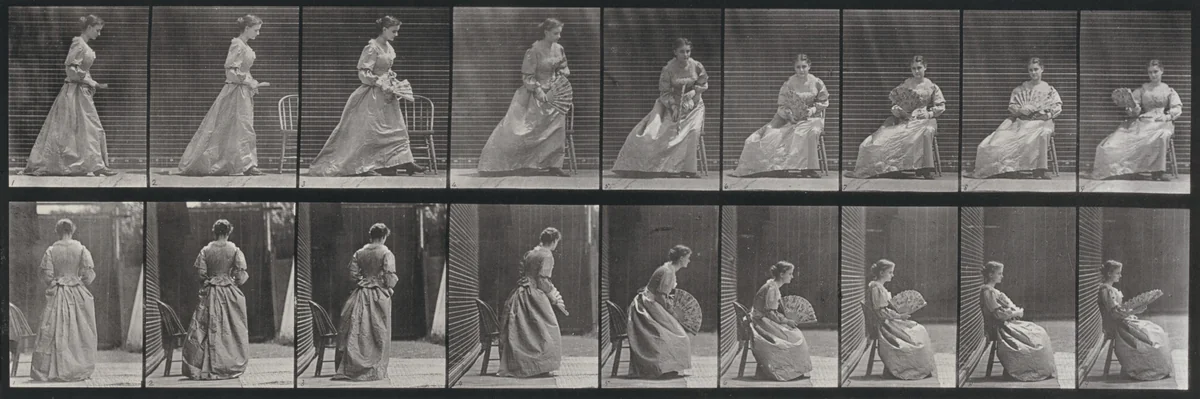 Plate Number 240. Sitting and flirting a fan by Eadweard Muybridge, photograph, 1887