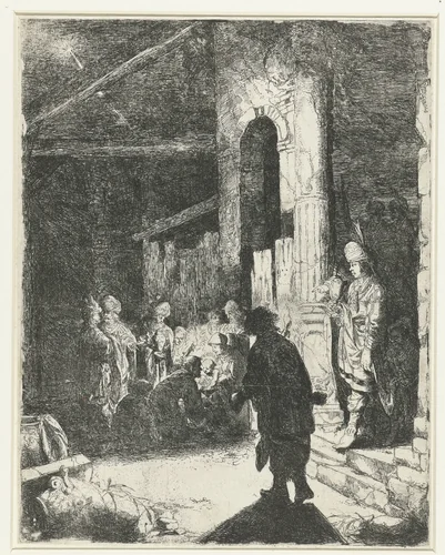 Aanbidding der koningen by anonymous, print, 1630-1700