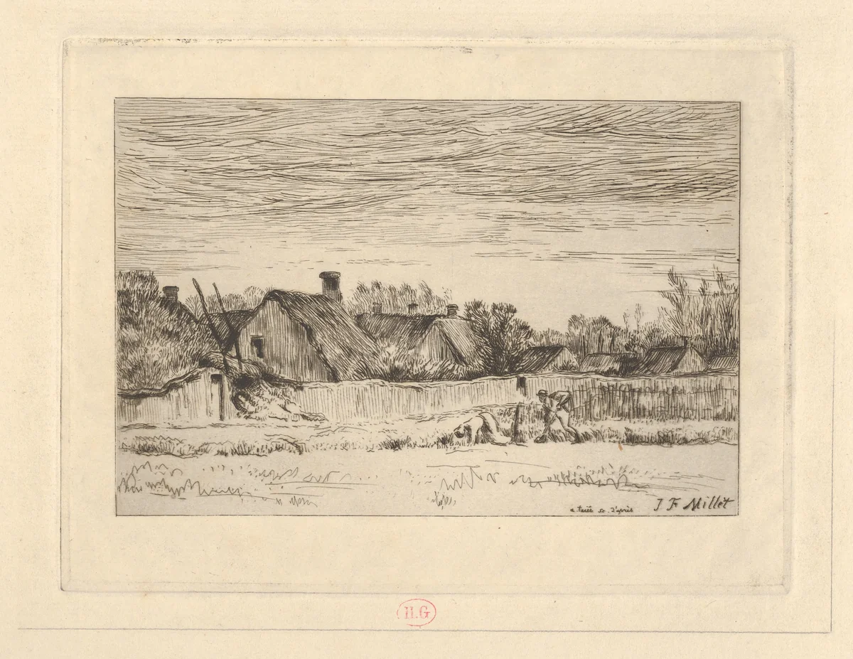 Landscape by Jean-François Millet, print, 1830-1875