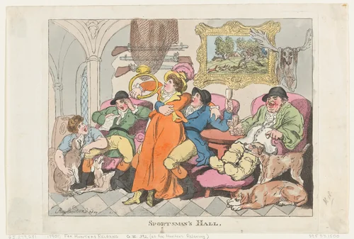 Sportsman's Hall, or Fox-Hunters Relaxing by Thomas Rowlandson, print, 1812