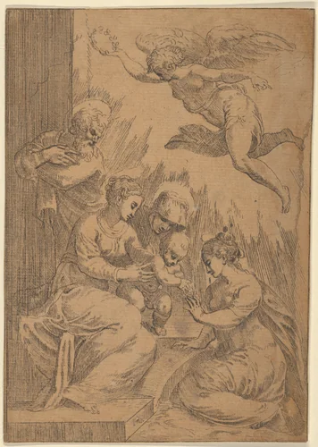 The Mystic Marriage of St. Catherine by Marco Angolo del Moro, print, 1530-1573