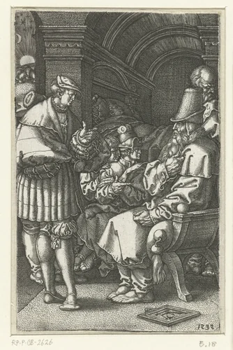 Jozef vertelt zijn dromen aan Jakob by Unknown, print, 1532