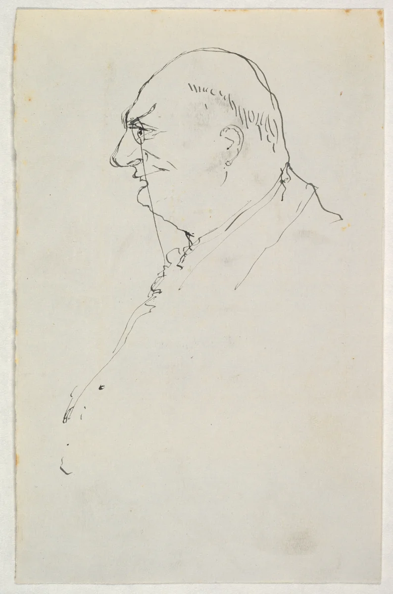 Caricature of a man in profile wearing a monocle by anonymous, drawing, 1880-1900