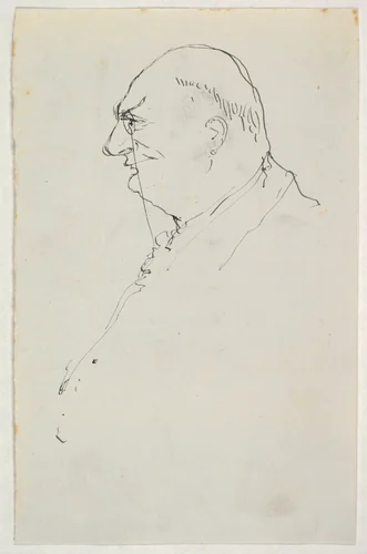 Caricature of a man in profile wearing a monocle by anonymous, drawing, 1880-1900