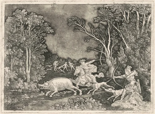 Antique Boar Hunt by Gerhard Janssen, print, 1716