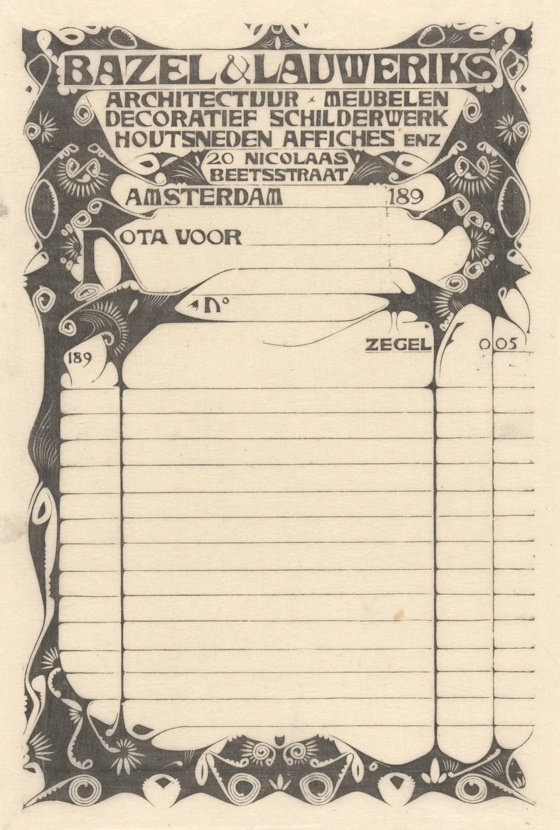 Nota Karel de Bazel en Mathieu Lauweriks by Karel Petrus Cornelis de Bazel, print, 1895