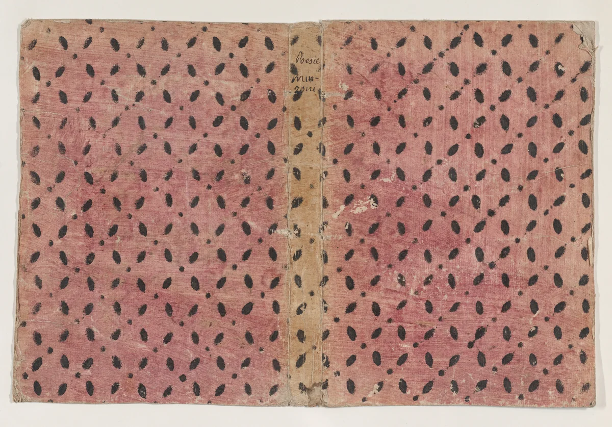 Book cover with overall pattern of ovals and circles by anonymous, print, 1800-1900
