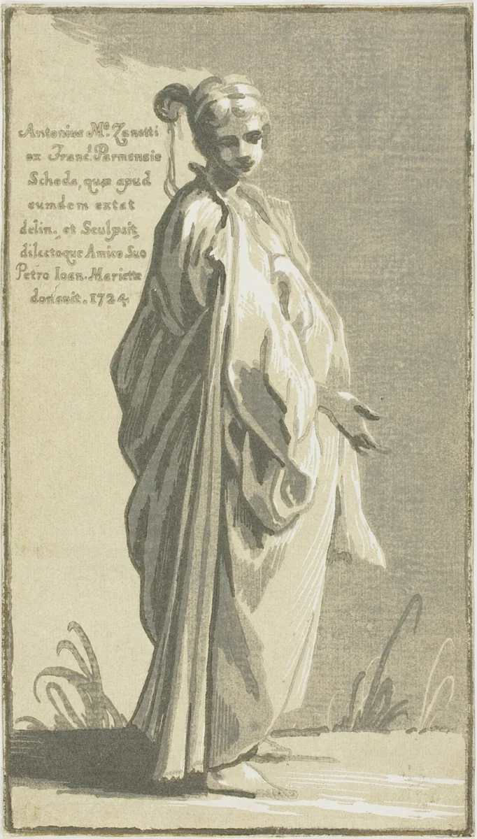 Young Woman Standing, Turned to the Right by Antonio Maria Zanetti, print, 1724