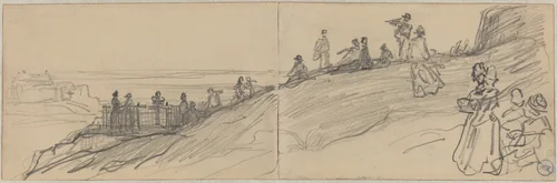 Figures on Top of a Hill, Overlooking the Sea by Félix-Hilaire Buhot, drawing, 1847-1898