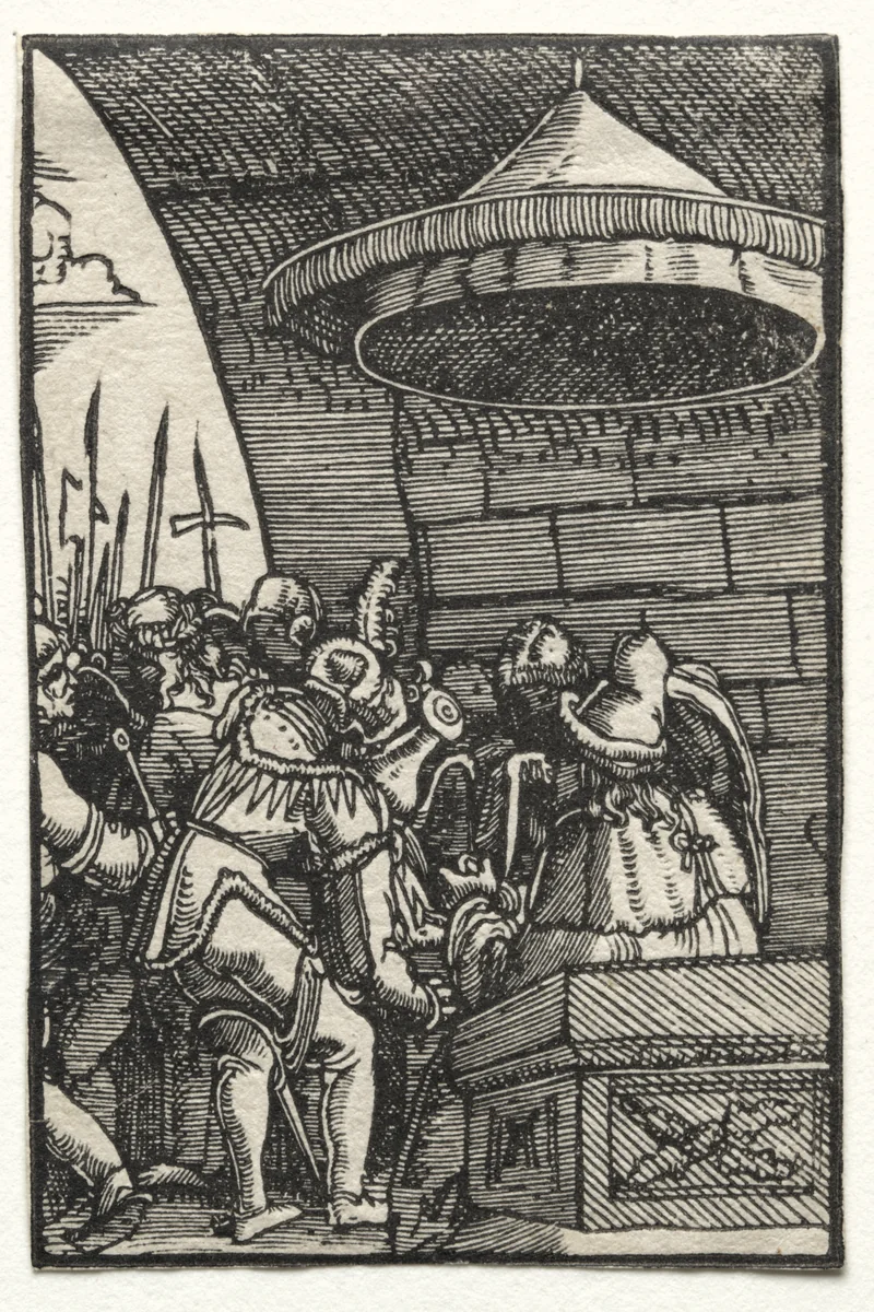 The Fall and Redemption of Man: Pilate Washing His Hands by Albrecht Altdorfer, print, 1510-1520