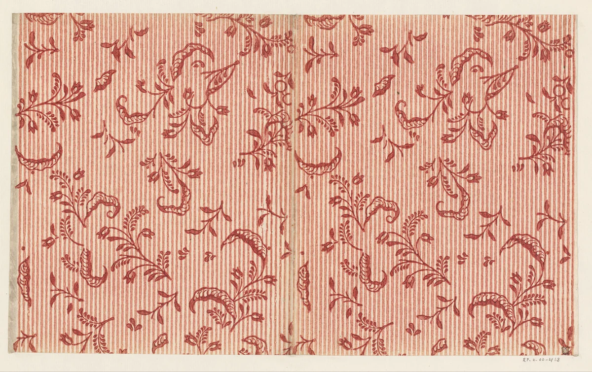 Blad met strooipatroon van ranken op lijnenfond by anonymous, other, 1700-1850