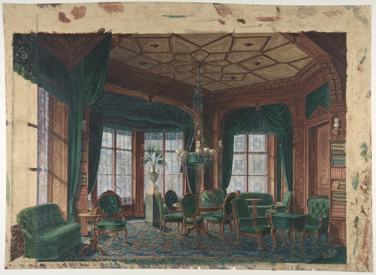 Interior of a Smoking-Room or Club-Room by A. Fix, drawing, 1878