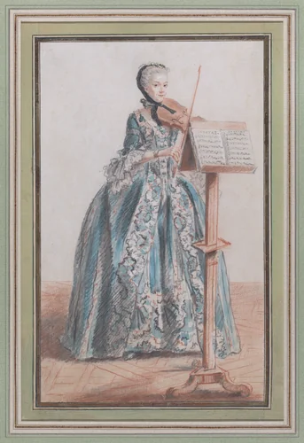 Woman Playing the Violin, Seen from the Front by Louis de Carmontelle, drawing, 1753-1763