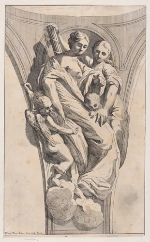 Study for a pendentive depicting Justice and Charity by Giovanni Cesare Testa, print, 1600-1650
