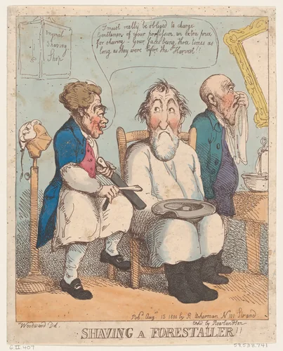 Shaving a Forestaller by Thomas Rowlandson, print, 1800