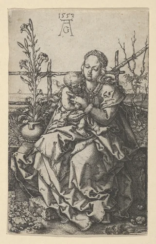 The Virgin and Child on a Grassy Bank by Heinrich Aldegrever, print, 1553