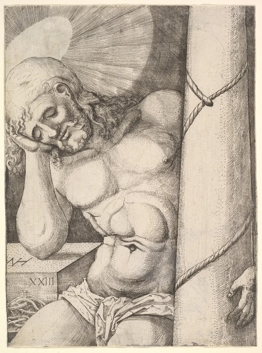 The Man of Sorrows at the Column by Nicolaas Hogenberg, print, 1523