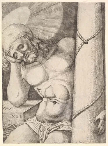 The Man of Sorrows at the Column by Nicolaas Hogenberg, print, 1523