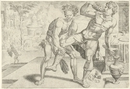 Wijn brengt de mens uit balans by Dirck Volckertsz. Coornhert, print, 1551