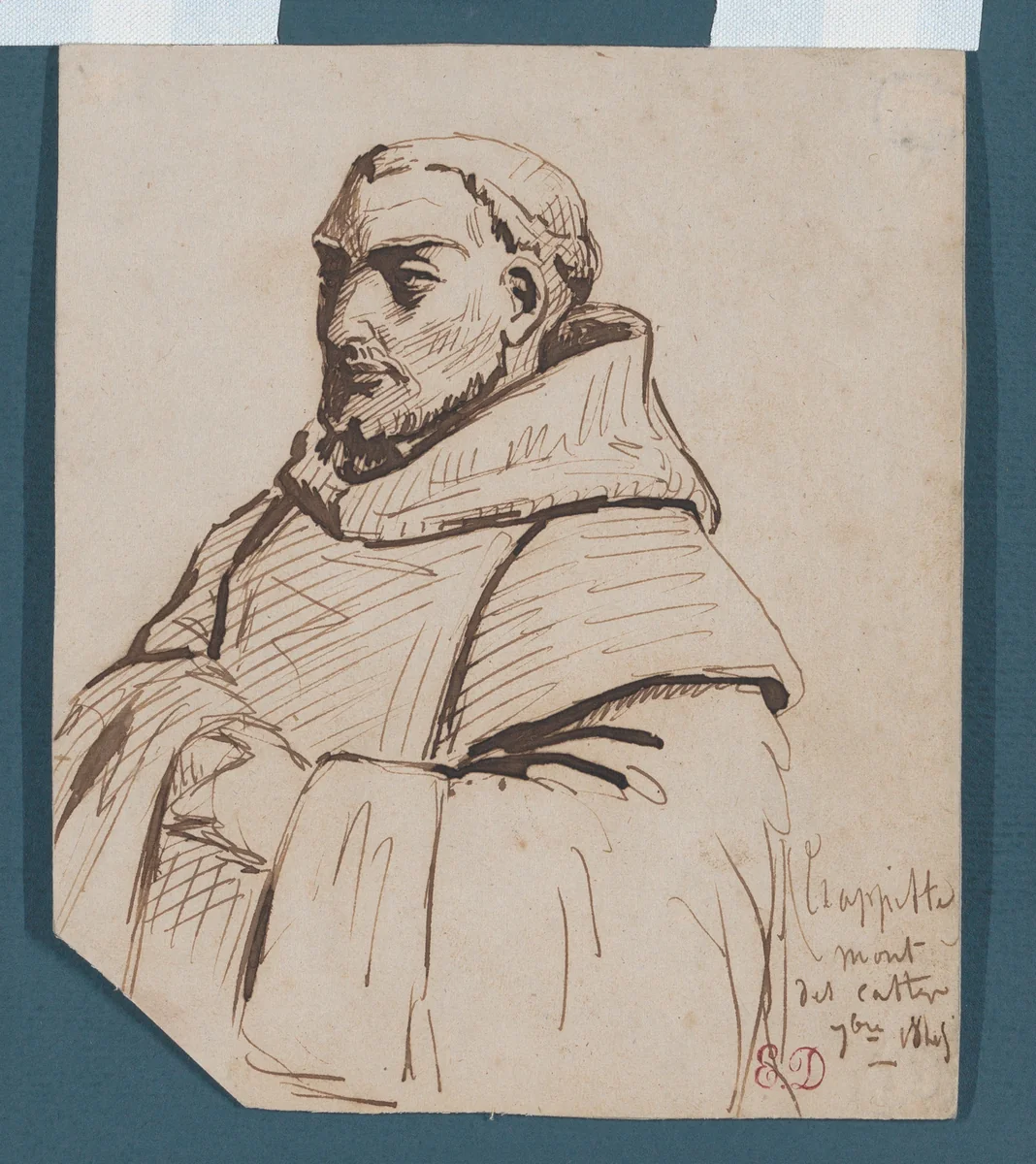Portrait of a Trappist Monk by Eugène Delacroix, drawing, 1840-1850