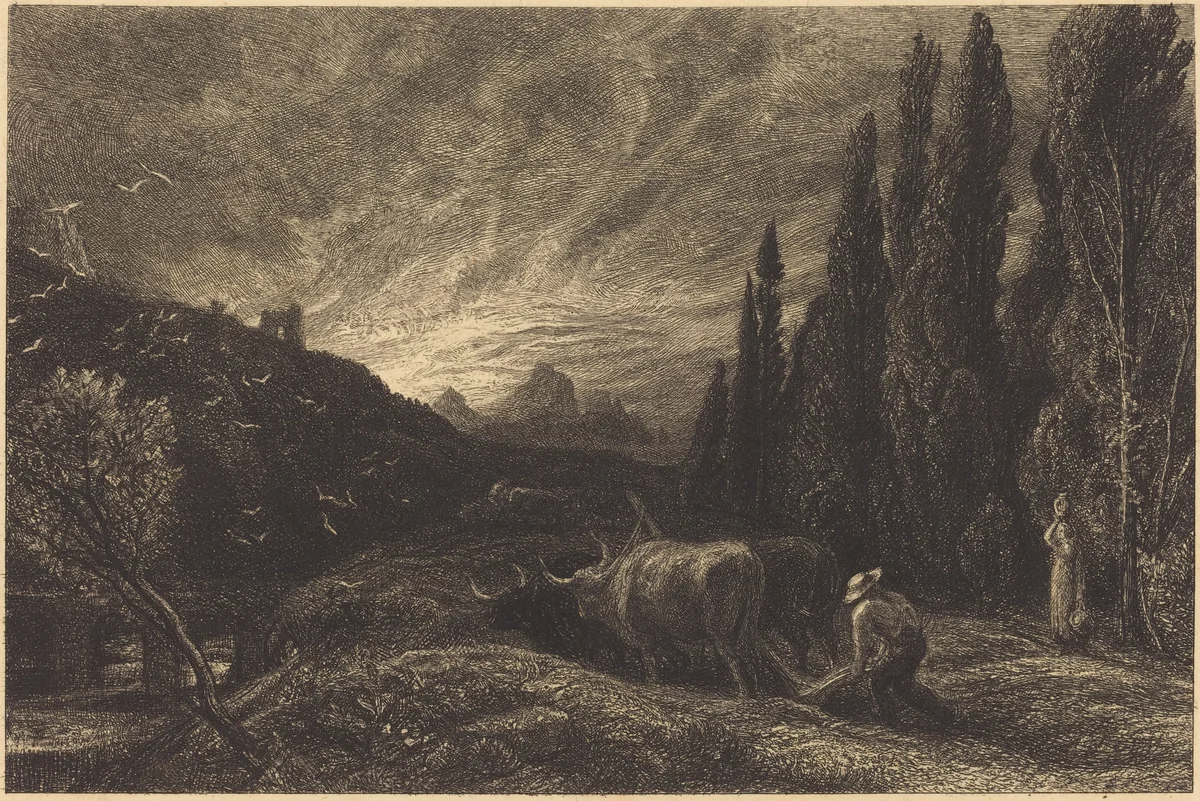 The Early Ploughman by Samuel Palmer, print, 1860