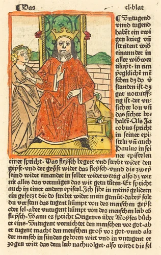 Crowned Man on a Throne with the Virgin Standing at the left by German 15th Century, print, 1479
