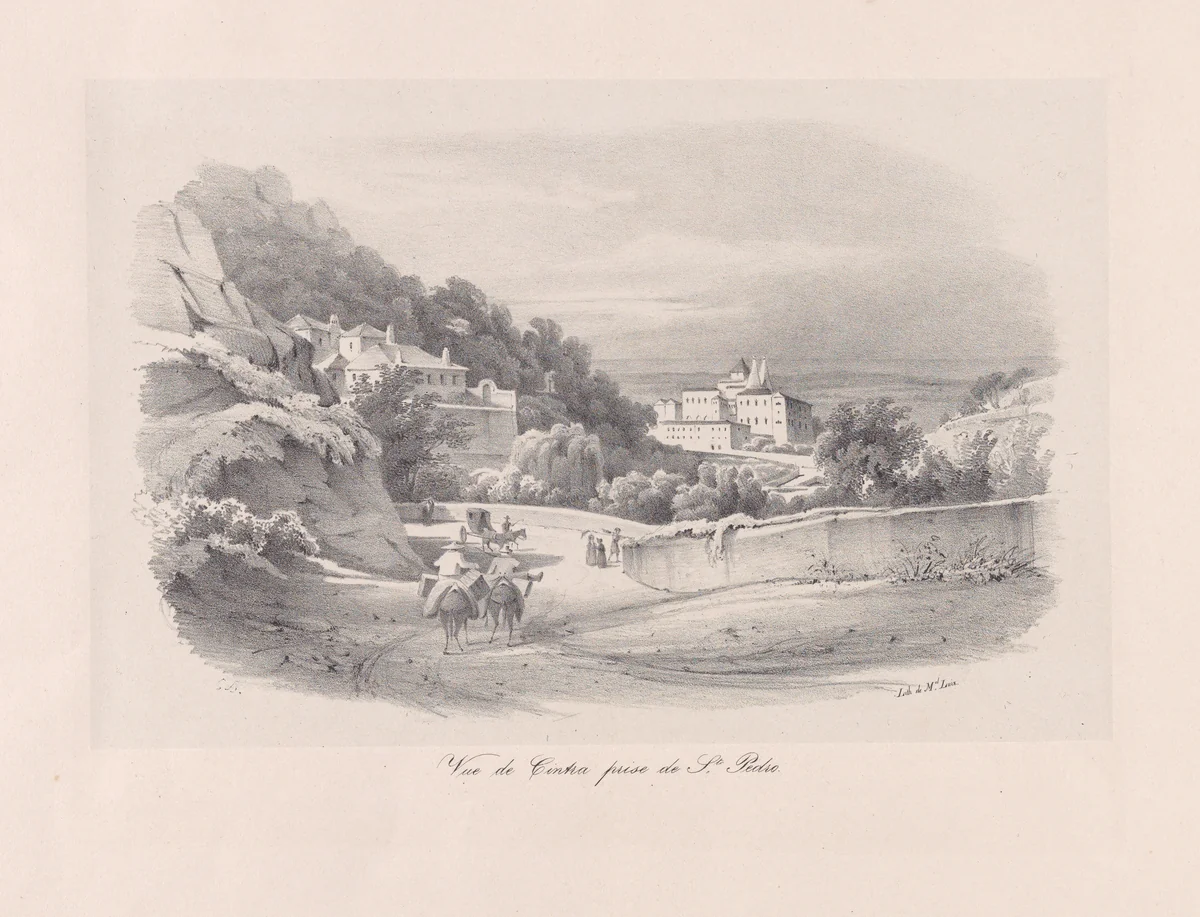 View of Sintra with what is now the National Palace in the background by Clementine de Brelaz, print, 1840