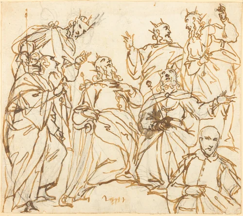 David and the Patriarchs with a Donor by Giovanni Battista Maganza II, drawing, 1610-1615