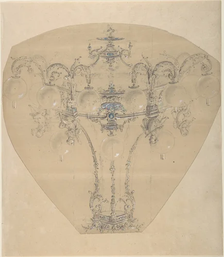 Design for a Gas Chandelier by anonymous, drawing, 1850-1870