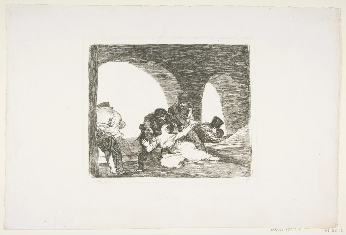 Plate 13 from "The Disasters of War" (Los Desastres de la Guerra): 'Bitter to be Present' (Amarga presencia) by Goya, print, 1810